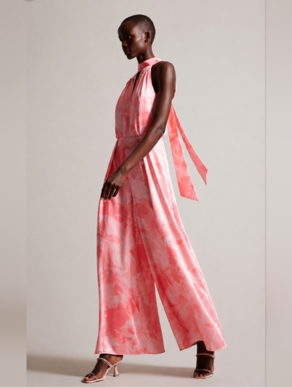 Ted Baker Pink Floral Halter Wide-Leg Jumpsuit